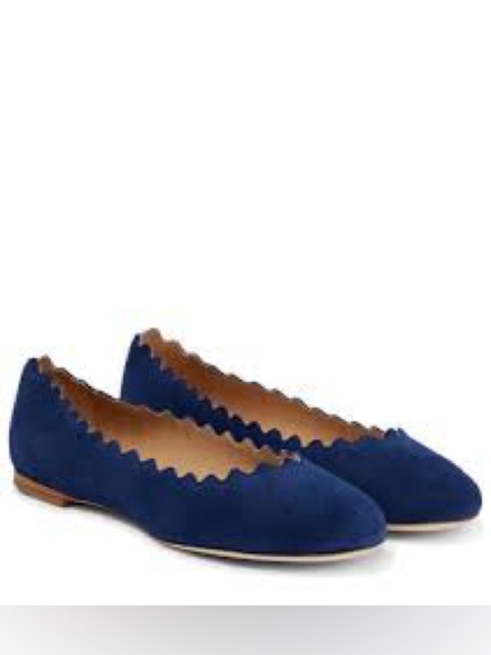 Chloé Lauren Navy Blue Suede Scalloped Ballet Flats – Size 36.5 / US 6.5